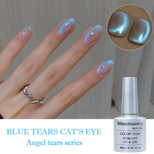 Aurora Blue Tears Cat Eye Magnetic Gel Nail Polish Sparkling Shimmer Fairy Crystal Magnetic Gel Nail Polish for DIY Charm Nails