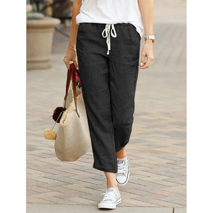 Autumn Cotton Women's Pants Y2K Black Drawstring Elastic Waist Casual Pants