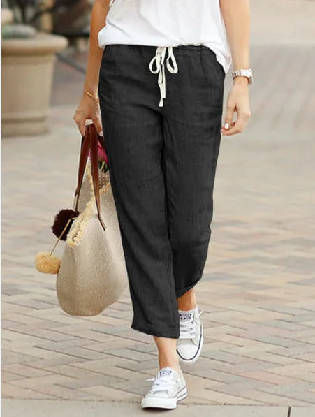 Autumn Cotton Women's Pants Y2K Black Drawstring Elastic Waist Casual Pants