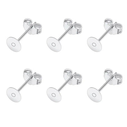 50pcs/lot 925 Silver Plated Blank Post Earring Studs Base Pin With Earring Plug Findings Ear Back DIY Jewelry Making Accessories