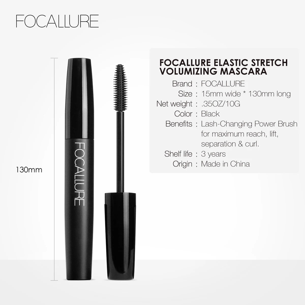 FOCALLURE Curled Lashes Lengthening Black Mascara Waterproof Long-wearing Eyelash Extension