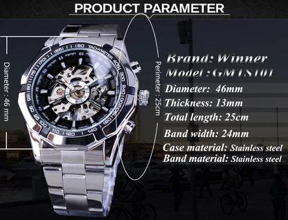 Forsining 2025 Stainless Steel Waterproof Mens Skeleton Watches