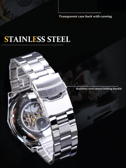 Forsining 2025 Stainless Steel Waterproof Mens Skeleton Watches