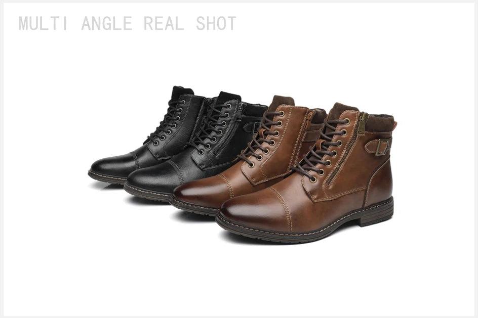 Men's Boots Winter Fashion botines Zip Lace-up Ankle Boots Vintage Business Dress Shoes