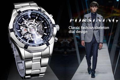 Forsining 2025 Stainless Steel Waterproof Mens Skeleton Watches