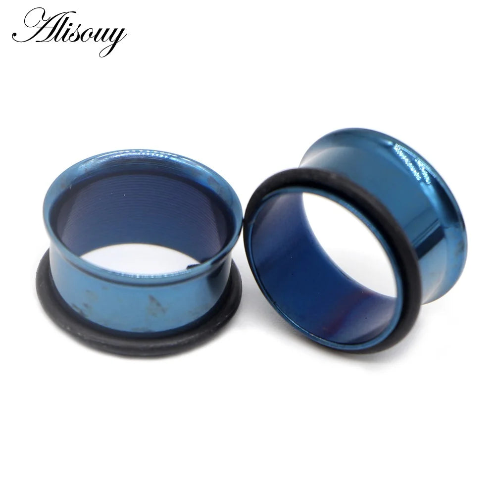 2PCS Surgical Steel Single Flare Flesh Hollow Tunnel Ear Plugs Expander Ear Stretchers Earring Gauges Body Piercing Jewelry