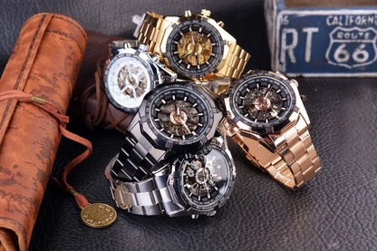 Forsining 2025 Stainless Steel Waterproof Mens Skeleton Watches
