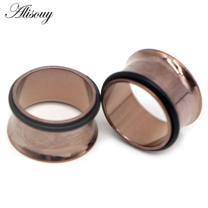 2PCS Surgical Steel Single Flare Flesh Hollow Tunnel Ear Plugs Expander Ear Stretchers Earring Gauges Body Piercing Jewelry