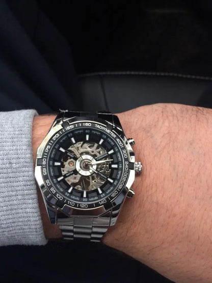Forsining 2025 Stainless Steel Waterproof Mens Skeleton Watches
