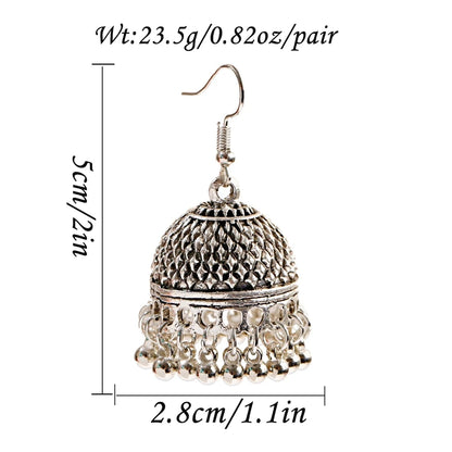 Indian Women's Silver Color Beads Tassel Jhumka Earrings