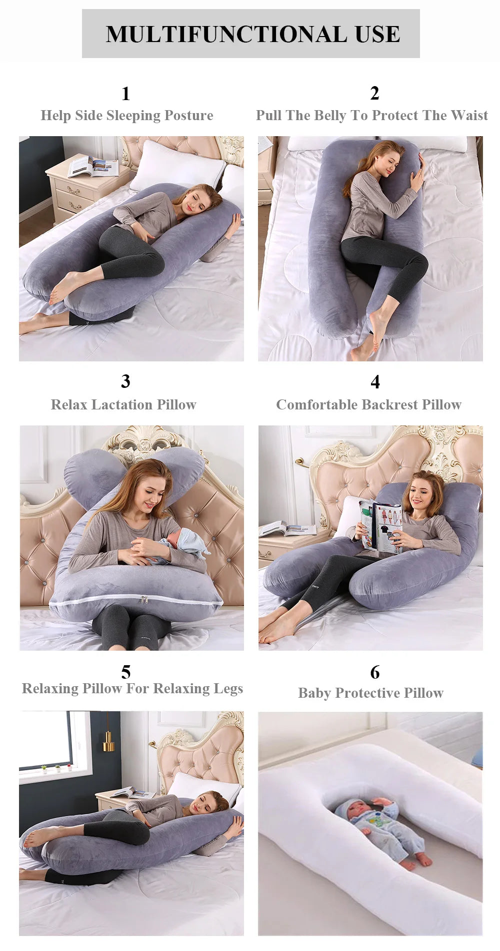 PANGDUBE Pregnancy Pillow 130*70cm Sleeping Waist Pillow for Pregnant Women Nursing Pillow Breastfeeding Cushion for Women