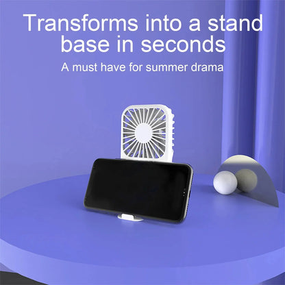 Compact Mini Fan Rechargeable Stand Small Pocket Fan with Three Wind Speeds Powerful Range Long-lasting Fan