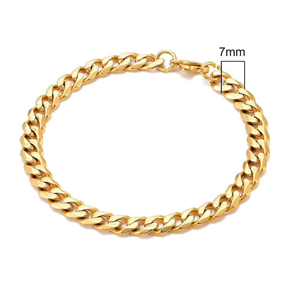 3-11mm Locomotive Men Punk Rock Stainless Steel Curb Cuban Link Chain Silver Color Bracelet For Women Biker Jewelry