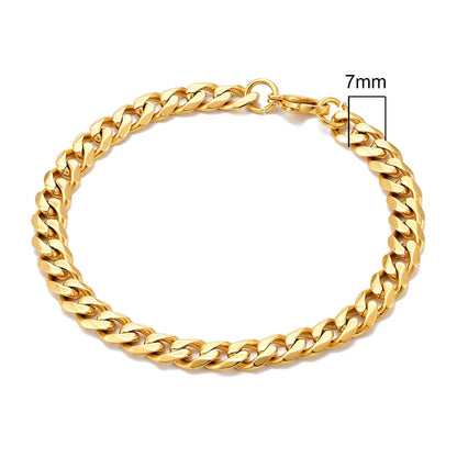 3-11mm Locomotive Men Punk Rock Stainless Steel Curb Cuban Link Chain Silver Color Bracelet For Women Biker Jewelry