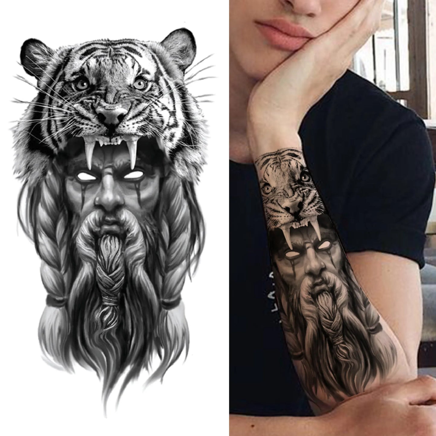Full Arm Temporary Tattoos Sleeve For Men Women Realistic Fake Tatoos Warrior Lion Tiger Flower Tatoo Sticker Black Totem Maori