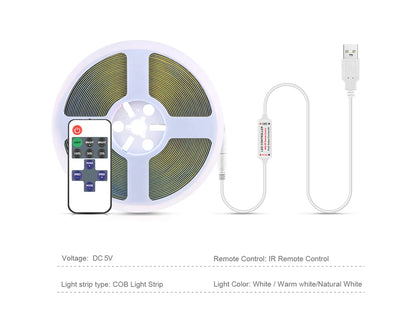 5V COB LED Strip High Density RA90