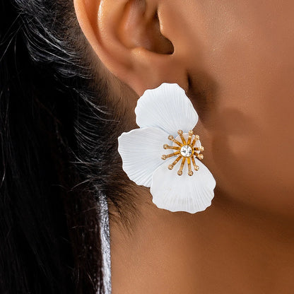 Luxury Rhinestone Lacquered Flower Earrings