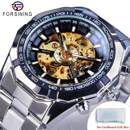 Forsining 2025 Stainless Steel Waterproof Mens Skeleton Watches