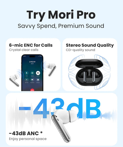 HAYLOU Mori Pro Bluetooth 5.4 Earphones -43dB ANC Active Noise Cancellation