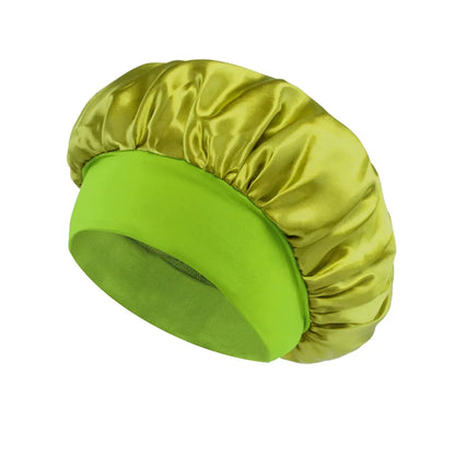 Women Satin Bonnet Hair Bonnet for Sleeping Hair Care Silk Bonnets Solid Wide-brimmed Sleeping Hat with Elastic Soft Band