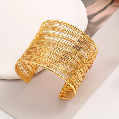 Vintage Hyperbolic Layered Gold Plated Wide Wire Bracelet Cuff Bangle for Women