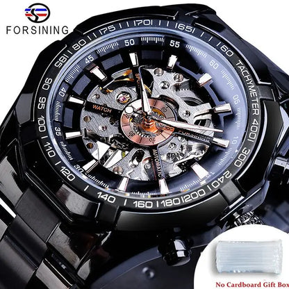 Forsining 2025 Stainless Steel Waterproof Mens Skeleton Watches