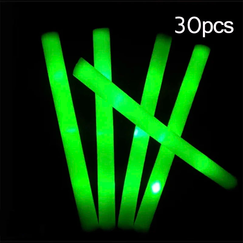 15/30Pcs LED Glow Sticks Bulk Colorful RGB Glow Foam Stick Cheer Tube Dark Light