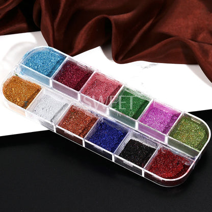 12Grids Mirror Chrome Nail Glitter Powders Metal Effect Silver Gold Pink Chrome Nail Pigment DIY Gel Polish Manicure Decoration