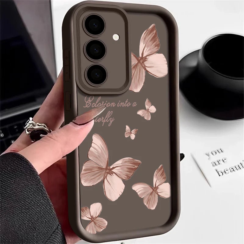 Gold Butterfly Soft TPU Case For Samsung Galaxy A55 A54 A15 A14 A16 A35 A53 A25 5G S25 S24 S23 S22 Ultra Plus S23 FE Phone Cover