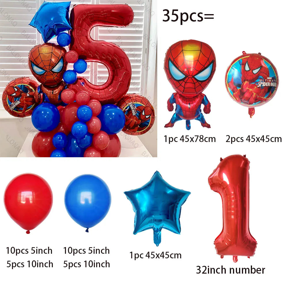 35pcs Spiderman Party Balloons Blue Red Latex Ballon Kids Boy Super Hero Theme