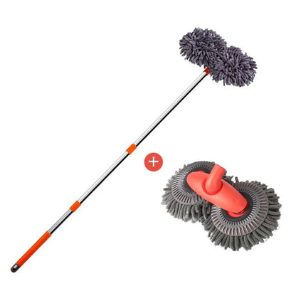 LEIBOO Car Cleaning Brush Washer Mop Chenille Brush Double Brush Head Roof Window Cleaning Mop Three-Section Telescopic Wash Mop