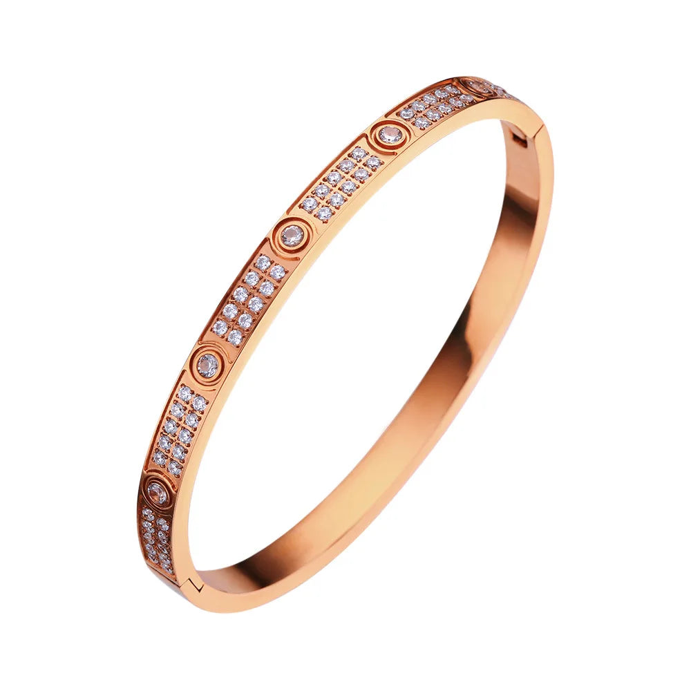 New Design Gold Color Zircon And Cross Nut Nail Bracelet Gold & Bangle For Woman Stainless Steel Screw Brand Jewelry