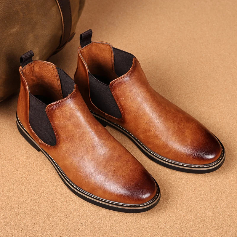 Men Chelsea Boots Brand Retro Comfortable PU Leather