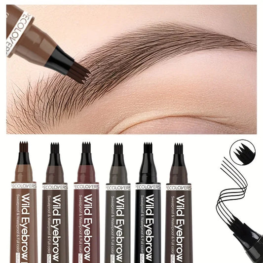 6 Colors 1pc Eyebrow Pen Waterproof 4 Split Tip Eyebrows Pen Eyebrow Tattoo Pen Waterproof Liquid Black Eyebrow Makeup Pencil