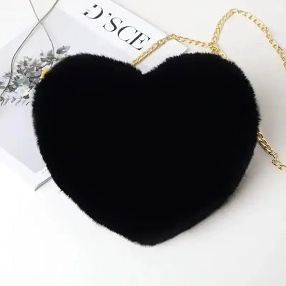 Heart Shaped Fluffy Shoulder Bag Fashion Chain Crossbody Bag