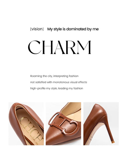 CHCH Women's High Heels New Pointed Metal Buckle Party Carnival Women's Shoes 9cm