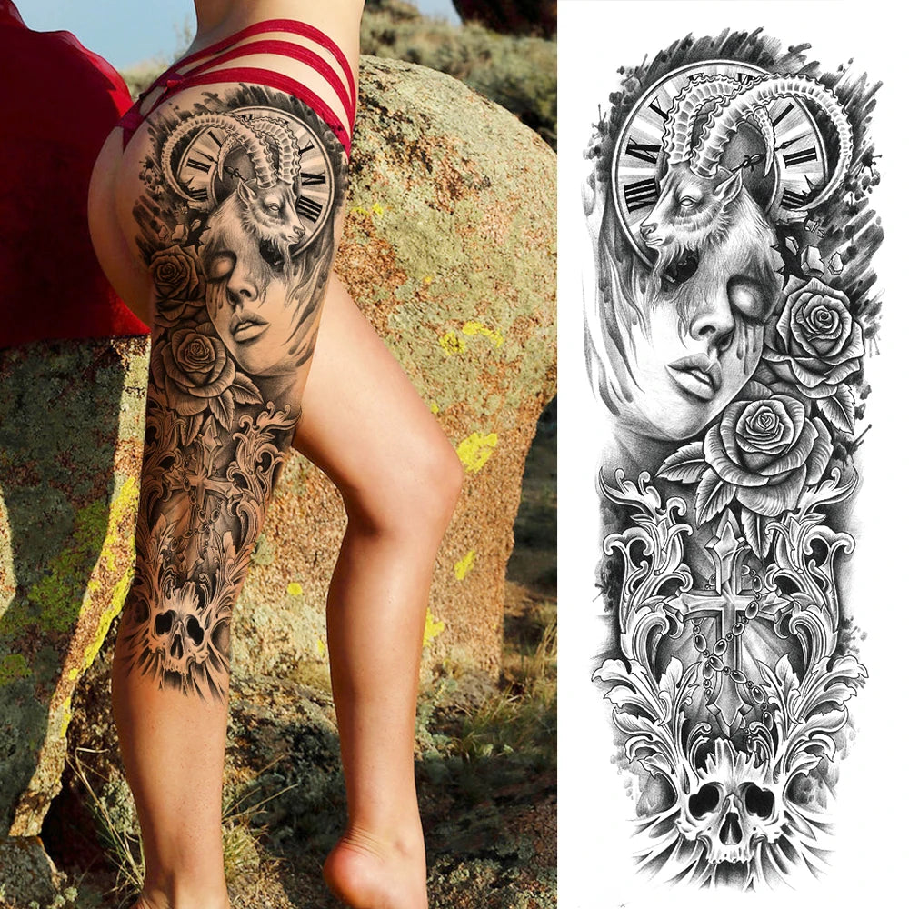 Full Arm Temporary Tattoos Sleeve For Men Women Realistic Fake Tatoos Warrior Lion Tiger Flower Tatoo Sticker Black Totem Maori