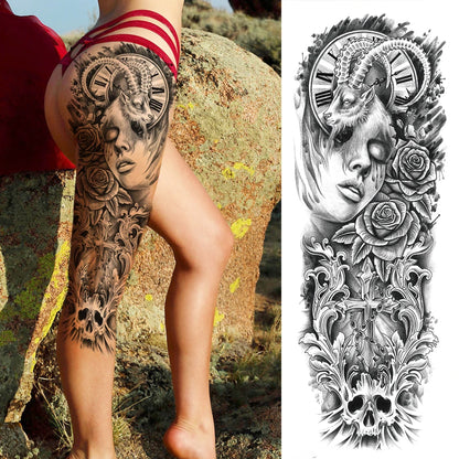 Full Arm Temporary Tattoos Sleeve For Men Women Realistic Fake Tatoos Warrior Lion Tiger Flower Tatoo Sticker Black Totem Maori