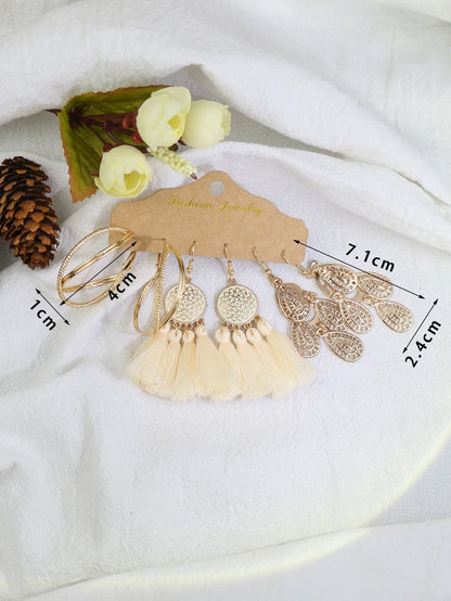 Trendy Versatile Golden Circle Fashionable White Tassel Shell Earrings&Earstuds Combination For Women