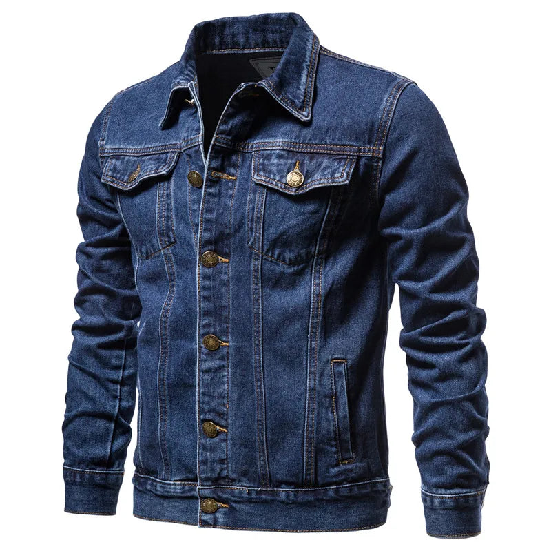 2025 Autumn Men Solid Denim Jackets Fashion Motorcycle Vintage Jeans