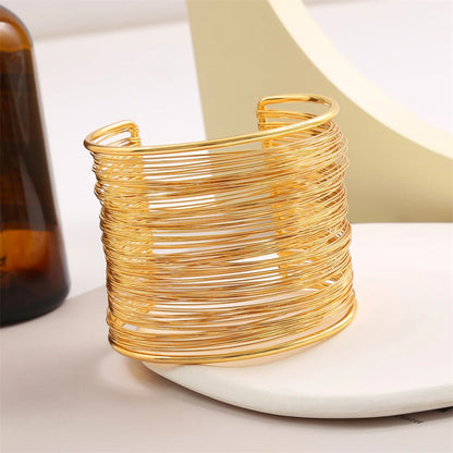 Vintage Hyperbolic Layered Gold Plated Wide Wire Bracelet Cuff Bangle for Women