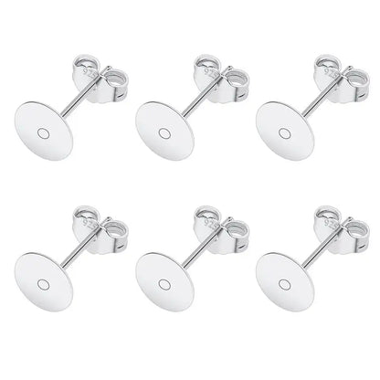50pcs/lot 925 Silver Plated Blank Post Earring Studs Base Pin With Earring Plug Findings Ear Back DIY Jewelry Making Accessories