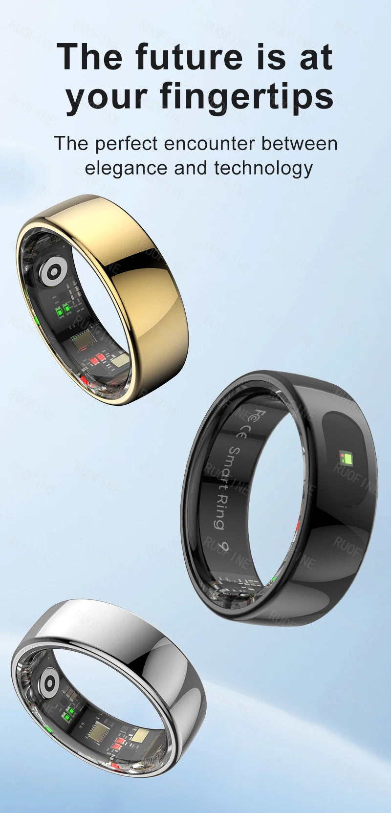 AI Smart Ring - Electronic Temperature, Sleep, Swimming, Blood & Pressure Monitor - Android IOS