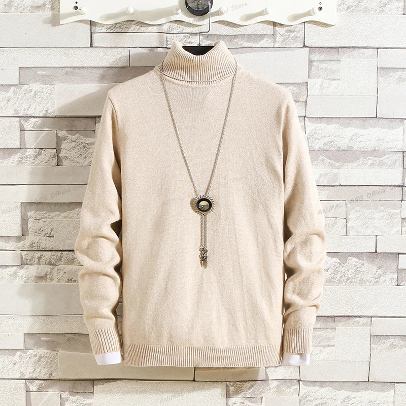 Autumn Mens High Quality Knitted Turtleneck Sweater