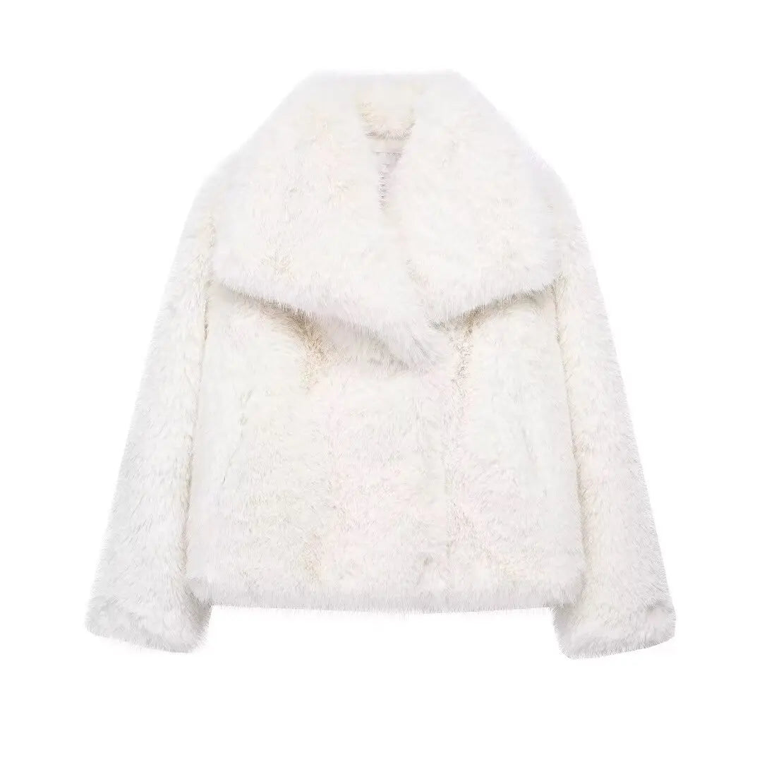 Women Fashion Cropped Faux Fur Jacket Coat Long Sleeve