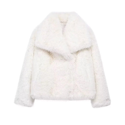 Women Fashion Cropped Faux Fur Jacket Coat Long Sleeve