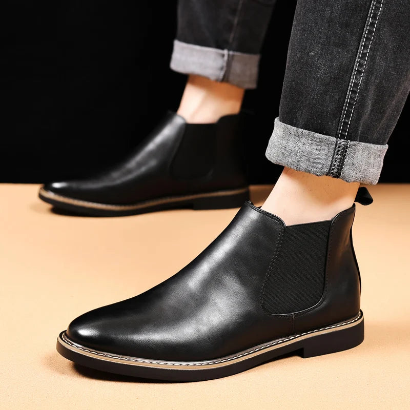 Men Chelsea Boots Brand Retro Comfortable PU Leather