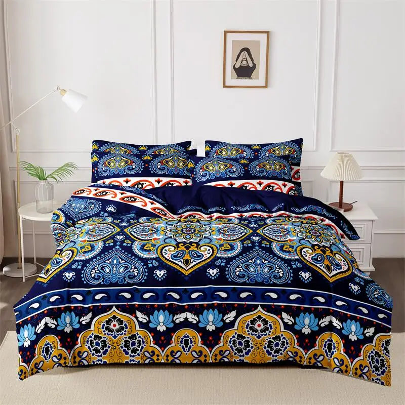 Kuup 3pcs printed matte Duvet Cover Colored Bedding Set QUEEN Size Quilt Cover High Quality Skin Friendly Fabric Bedding Cover