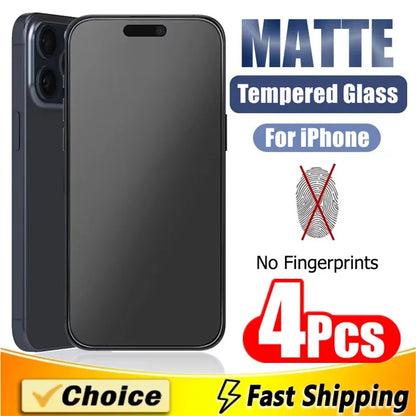 4Pcs Matte Tempered Glass For iPhone 11 to 16