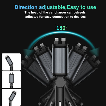 4-in-1 PD30W Car Fast Charger USB Type-C Power Adapter Retractable Phone Charger With Roof Starlight For IOS Android Phones